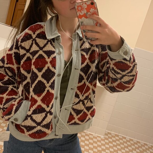 Free People Boho Knit Denim Jacket - Picture 3 of 7